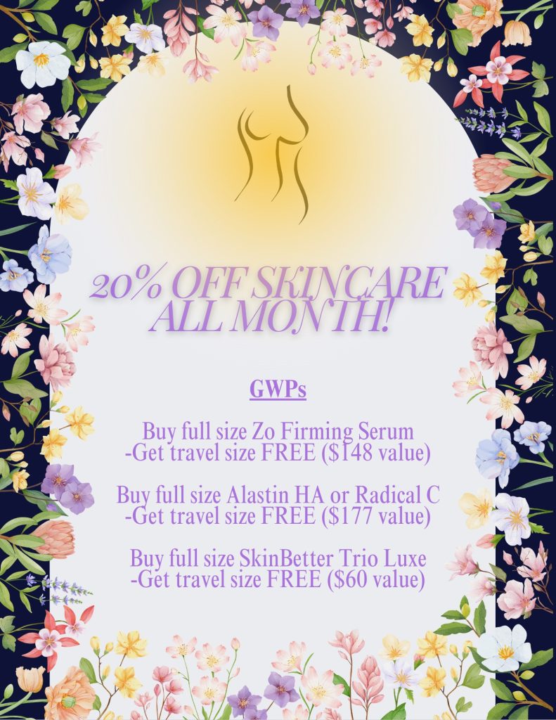 May 2025 promo - save 20% off all skincare products + gifts with purchase! Offer valid through May 31, 2025